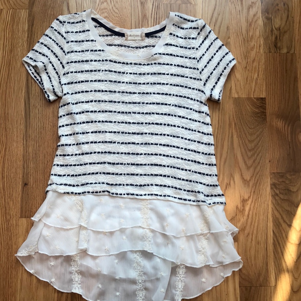 Stripped short sleeve shirt white and navy
